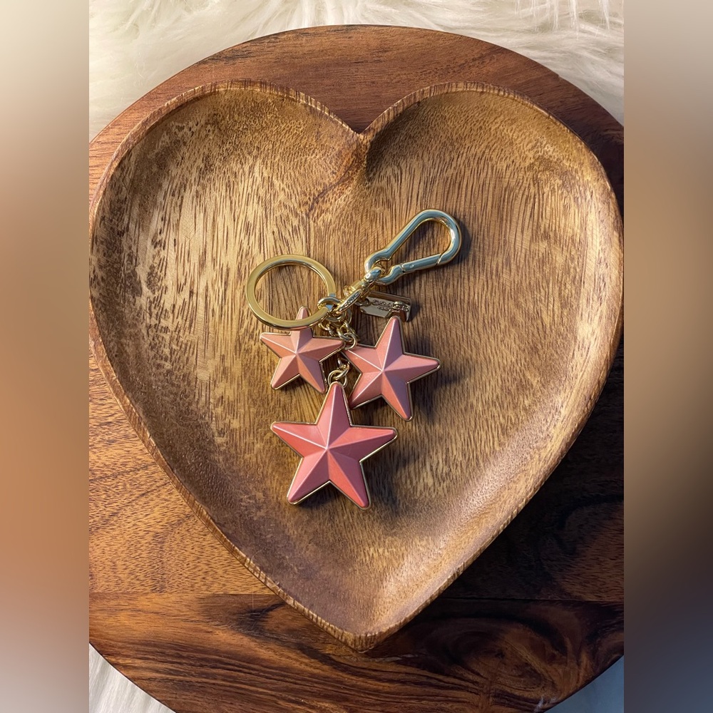COACH Pink Metallic Acrylic & Gold Tone Metal Triple Star Bag Charm